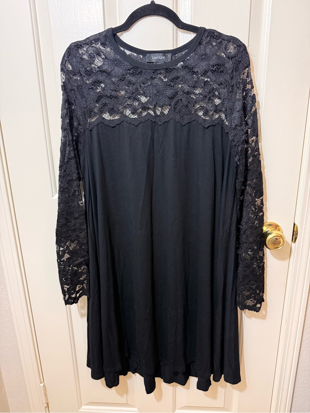 Karen Kane Black Lace Yoke Long-Sleeve Swing Dress